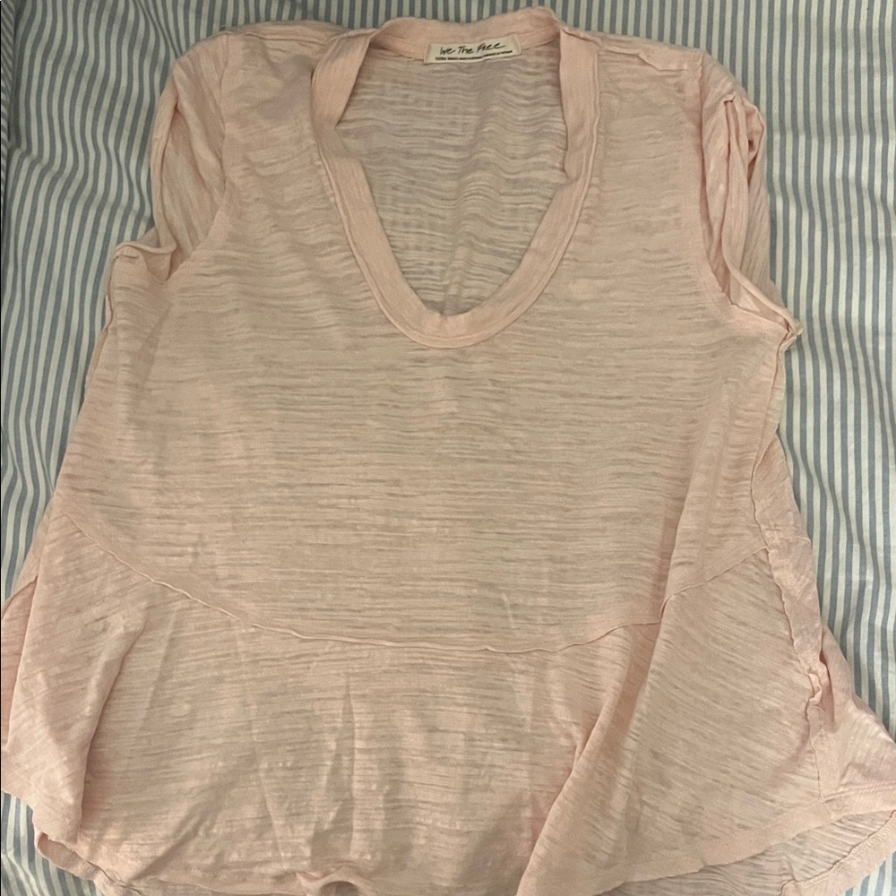 Free People Light Pink V-Neck Women's Top